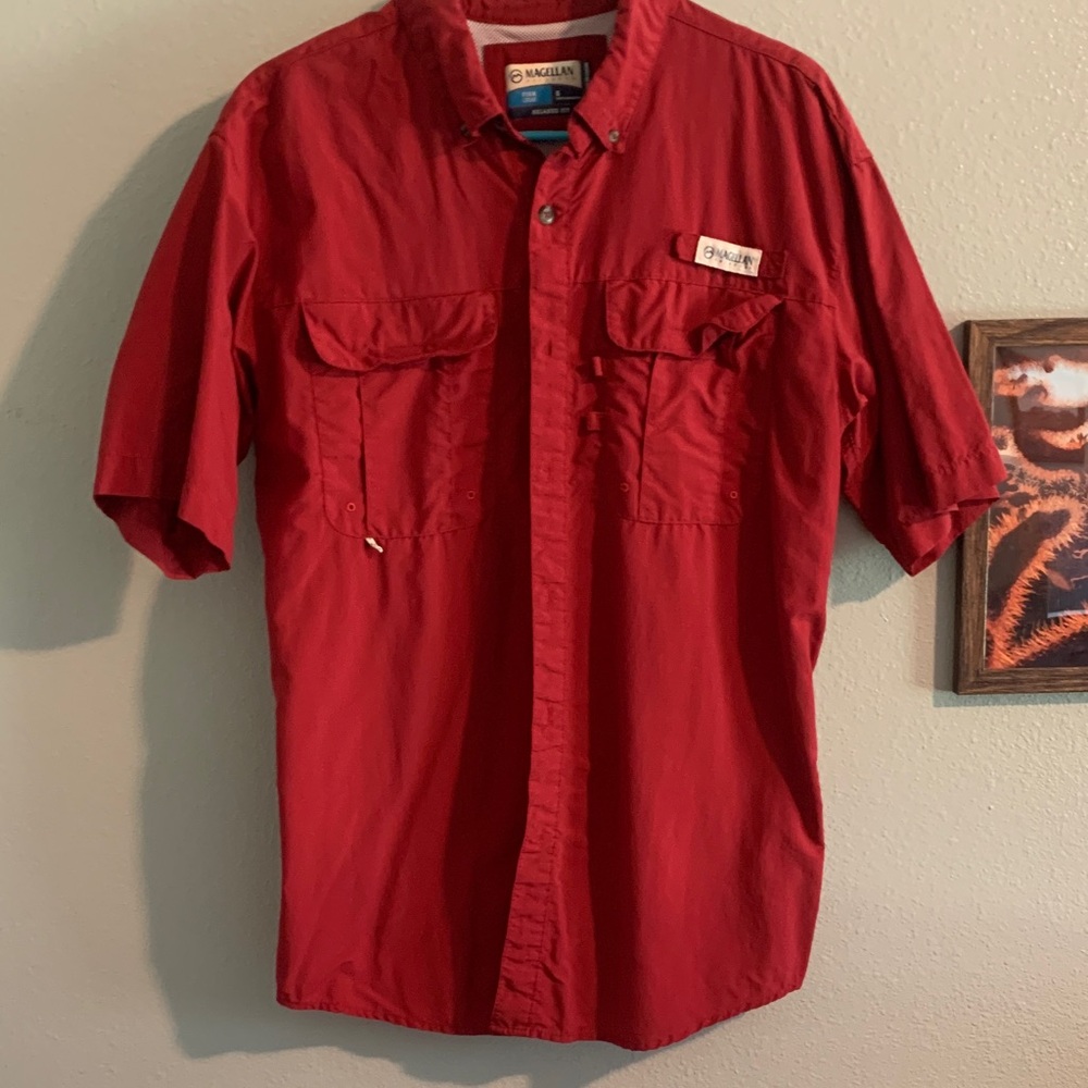 Magellan Outdoors Men's Vibrant Red Button Down Shirt